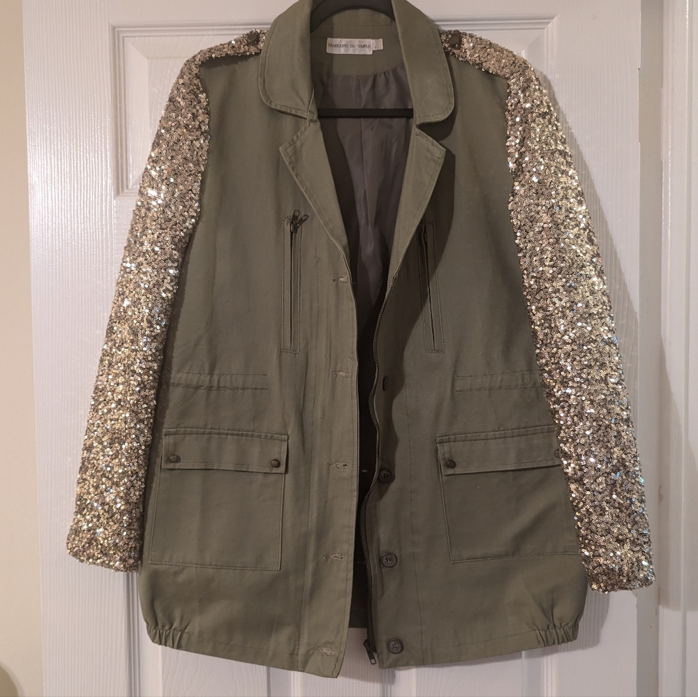 Faubourg du Temple Olive Sequin Military Jacket
